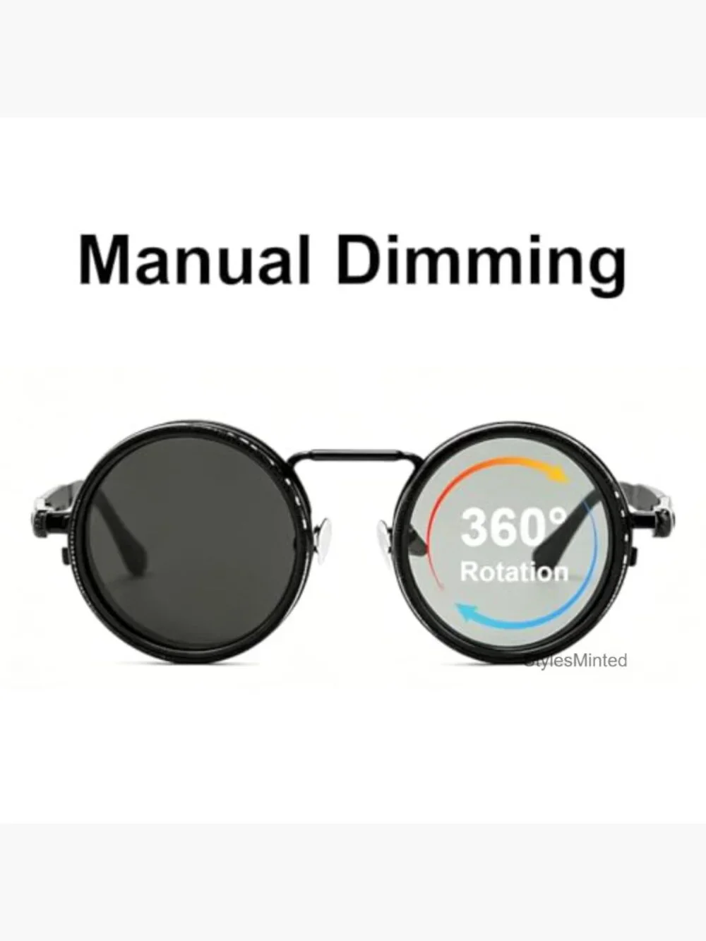Adjustable Tint Sunglasses 9-Level Manual Dimming Polarized UV400 Retro Round